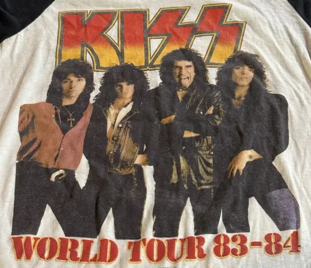 Kiss 1983-84 Lick It Up Tour Shirt-M-Vintage Raglan 3/4 Sleeve Men Women Unisex