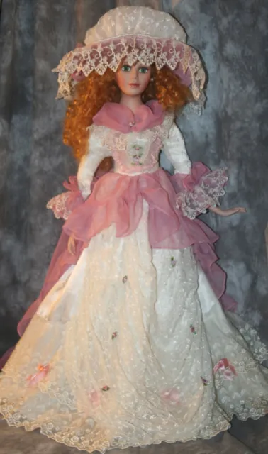 r- COLLECTIBLE DOLL PERCELAIN TYPE 31" TALL FULL COSTUME NUMBERED BY DUCK HOUSE