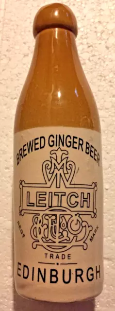 LEITCH~Edinburgh~BREWED GINGER BEER ~Stoneware Bottle~VINTAGE~Scottish~NM