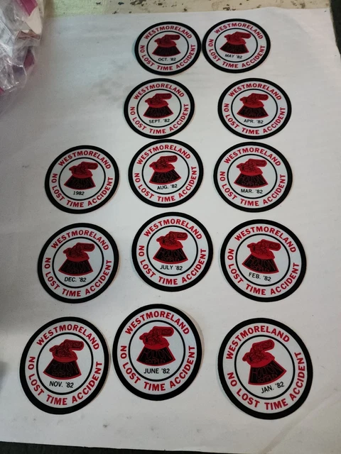 (13) NOS Complete Set 1982 Westmoreland Holton Mine No Lost Time Stickers
