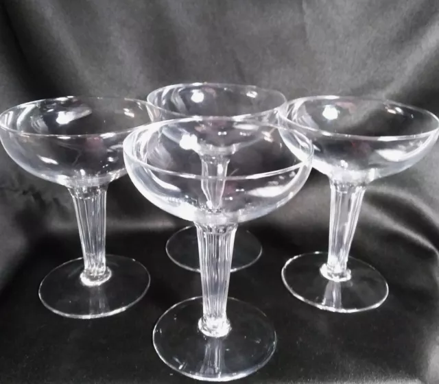 4 Hollow Stem Clear Champagne Coupes Hand Blown Multisided Stem Glasses