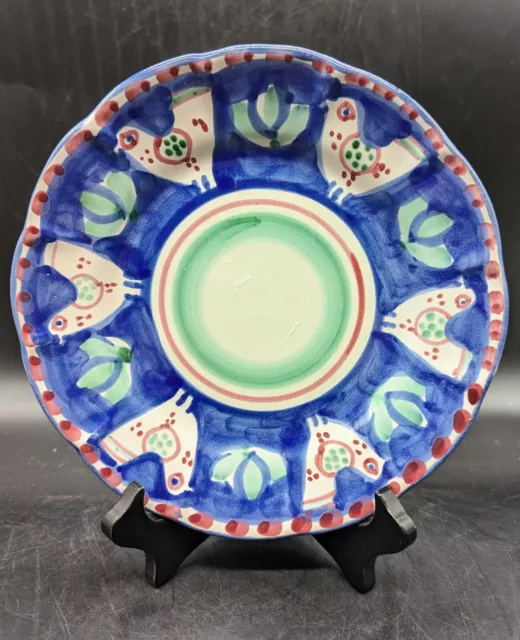 VTG Campagna Vietri Solimene Blue & Red dots Chicken Dinner Plate  8" Italy