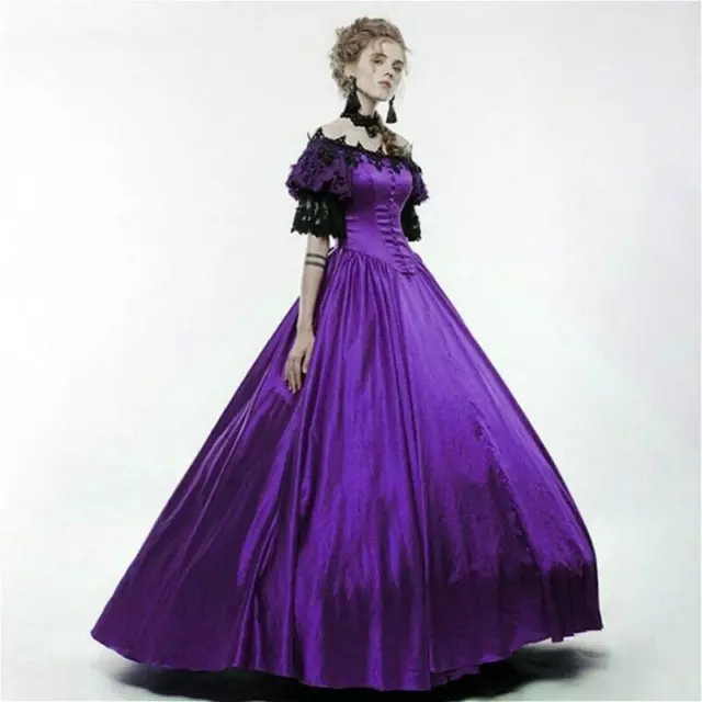 Lady Lolita Victorian Gothic Dress Lace Off-shoulder Steampunk Evening Retro Hot