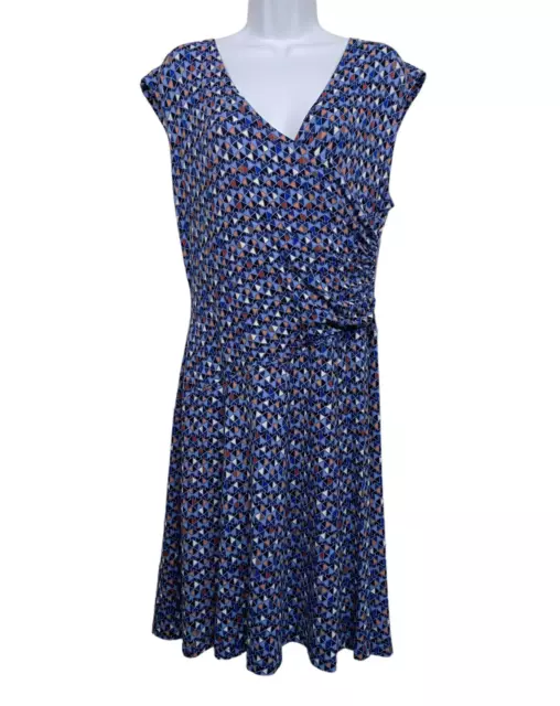 Nic+Zoe Womens size LP Blue Faux Wrap Dress Knee Length Geometric Sleeveless