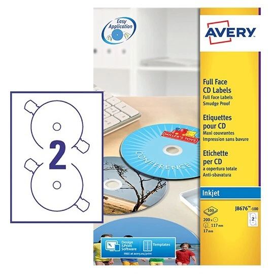 AVERY CD LABELS for Laser Printer J8676-100 Box of 200 CD Labels ...