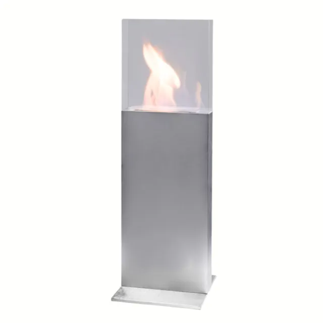 Chimenea de pie de etanol OSLO BIO de acero inoxidable en plata - libre de humo e inodoro