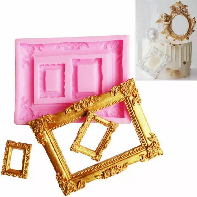 Vintage Frame Silicone Fondant Cake Decor Relief Baking Mold Sugarcraft Mould 3D