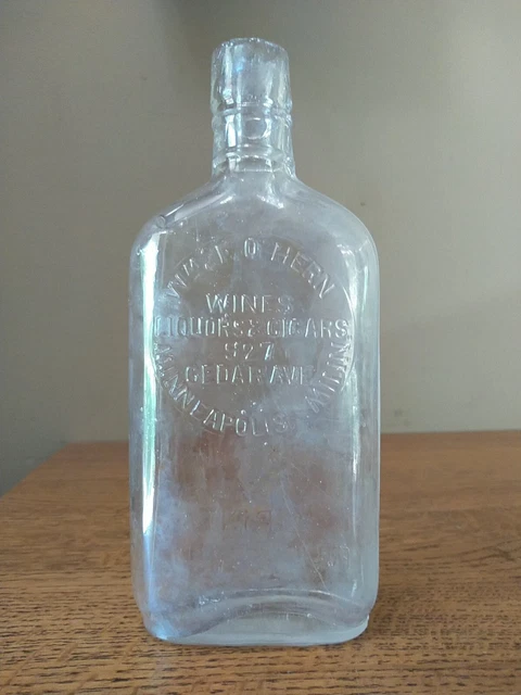 O'Hern Wines- Liquors-Cigars 927 Cedar Ave.  Minn. Whiskey Flask 1/2 Pint Bottle