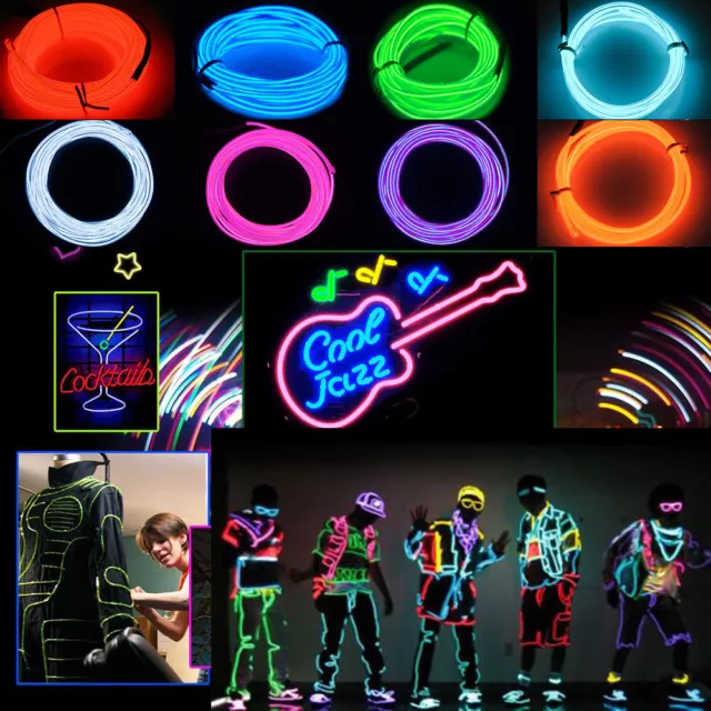 1/2/3/5M Neon LED String Lights Battery Operated Glow EL Wire Strip Party DIY UK 3