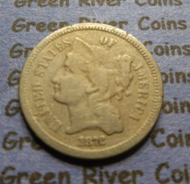 1872   Three Cent  Nickel    O-12-72   Nice Coin