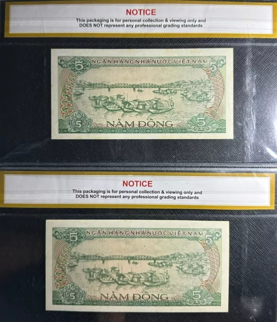 1985 Vietnam 5 Dong  banknote AUNC 2Pcs(+FREE 1 B.note) #24899 3