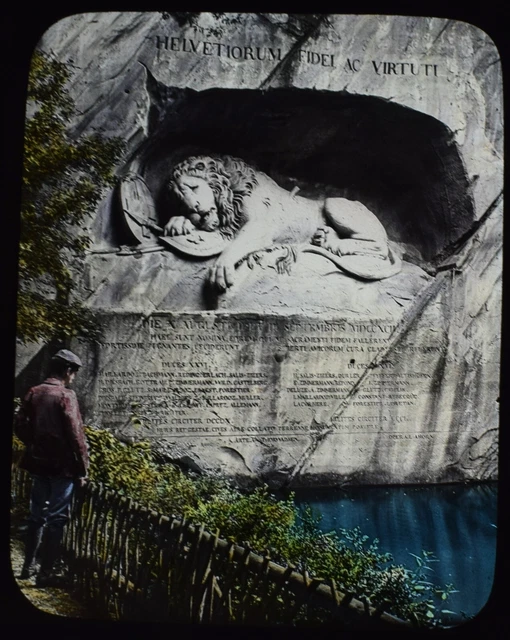 THE LION OF LUCERNE SWITZERLAND C1890 Magic Lantern Slide PHOTOGRAPH