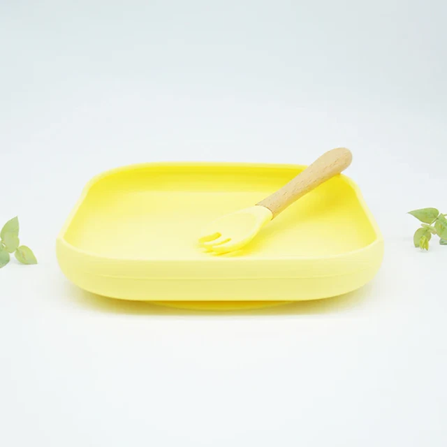 Baby Suction Plate Set with Fork - Lemon