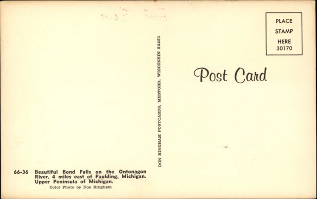 Michigan Bond Falls Upper Peninsula Ontonagon River ~ 1970s vintage postcard 2