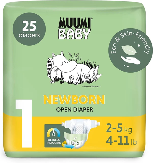 Muumi Baby Nouveau-Né Couches Bio Taille 1, 2-5Kg, Lot De 25 Couches Taille 1, C