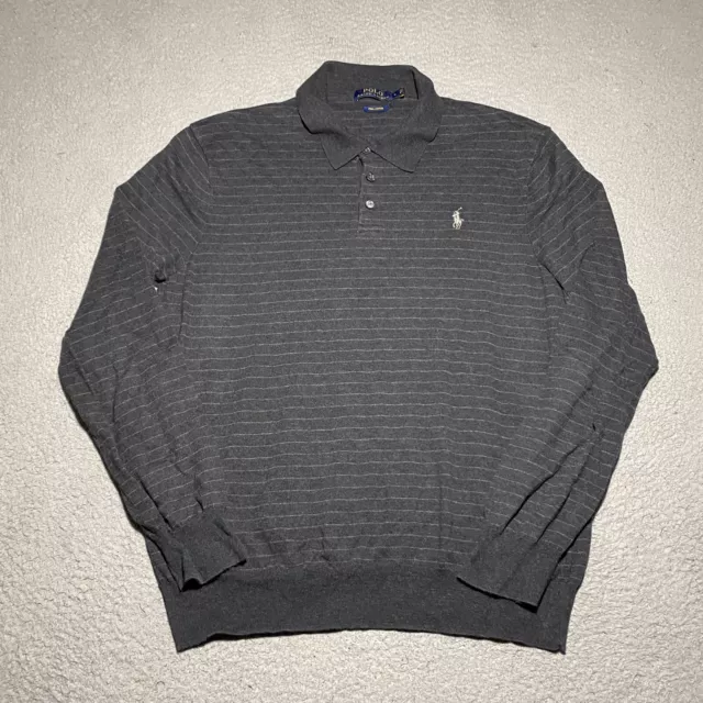 Polo Ralph Lauren Sweater Long Sleeve Mens Large Gray Pima Cotton Collared