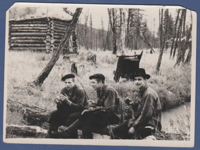 Handsome Guys on a fishing trip, smoking cigarettes Vintage photo