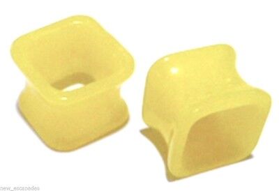 PAIR-Square Yellow Acrylic Double Flare Ear Tunnels 10mm/00 Gauge Body Jewelry