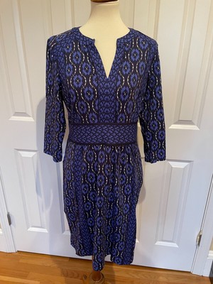 J.McLaughlin Catalina Cloth Blue Printed V-Neck Dress Size Large