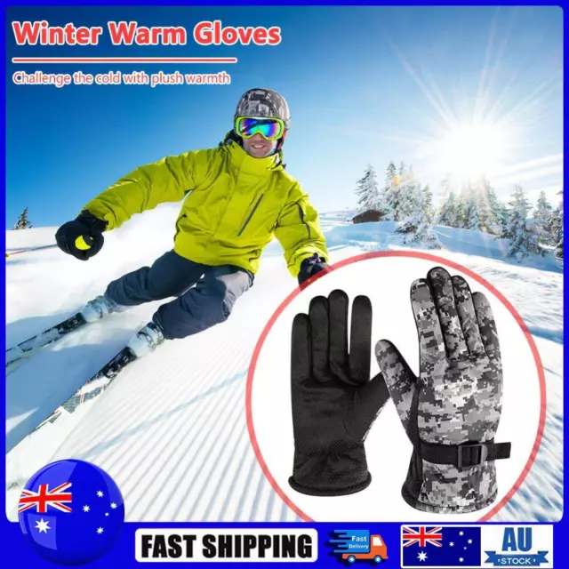 Mens Bike Gloves Full Finger Ski Gloves Cycling Gloves for Winter (Camo Grey)