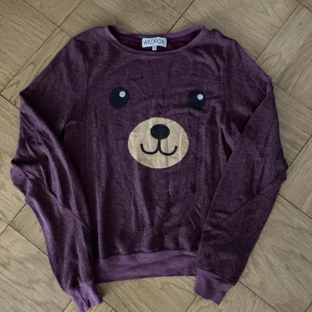 Vintage Wildfox Couture Pullover Beach Baggy Jumper Purple Teddy Bear Size Small