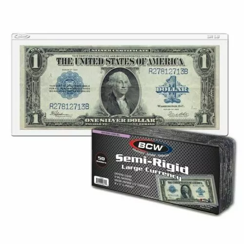 50 LARGE Semi Rigid Currency Banknote Holder Toploader BCW 9MIL US Bills Topload