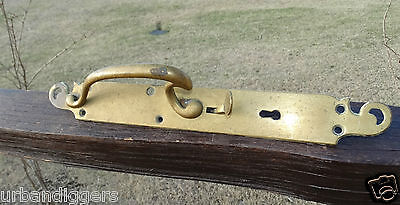 Antique Art Deco Large BRASS Entry DOOR HANDLE / PULL w Keyhole & backplate