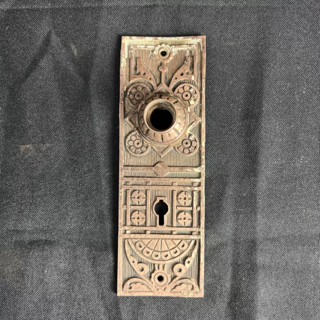 Antique Solid Brass Victorian Ornate Door Backplate Keyhole 1900’s Art Noveau