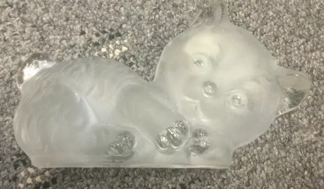 Vintage Viking  Hand Made Crystal Art Glass Paperweight Cat Figurine