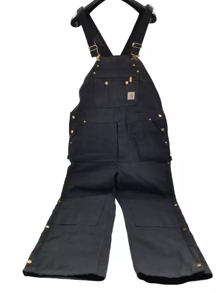 Carhartt Men's Quilt Lined Insulated Zip-Thigh Black Bib Overalls R41 44X32