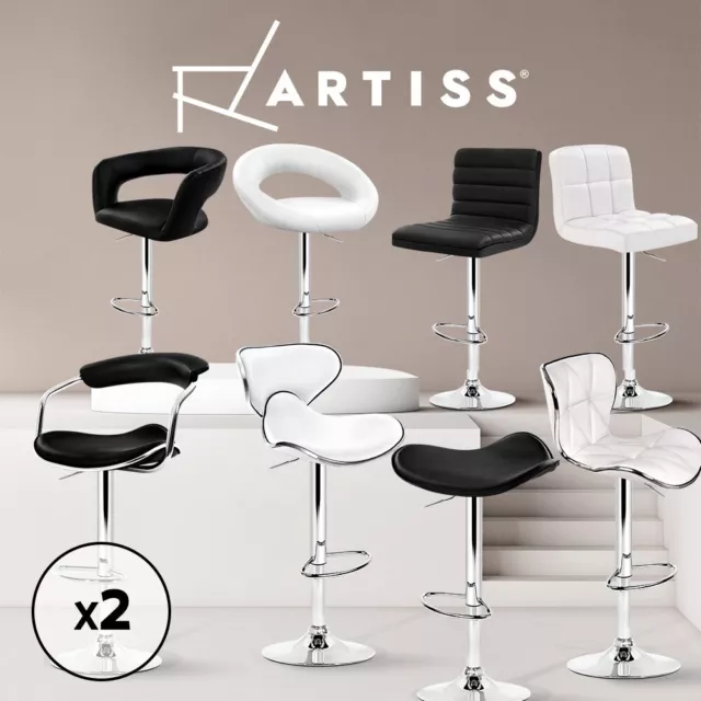 Artiss Bar Stools Kitchen Stool Bar Chairs Dining Swivel Gas Lift Black White x2