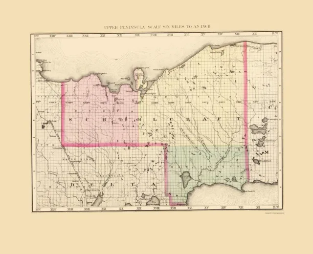 Schoolcraft County Michigan - Walling 1873 - 23.00 x 28.30