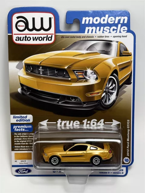 2012 Ford MUSTANG Gtcs Gelb Blaze 1:64 Maßstab Autoworld AW64372B