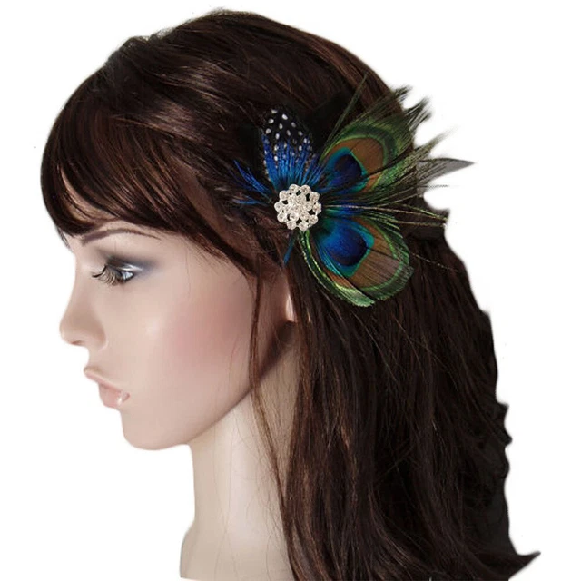 Peacock Feather Fascinator Hair Clip Wedding 20's Gatsby Party Vintage Headpiece