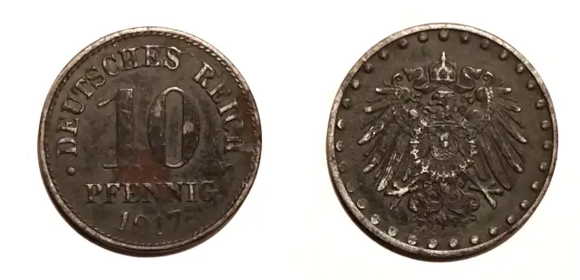 Deutsches Reich 10 Pfennig 1917 F  mit Perlkreis Ersatzmünze Eisen vz