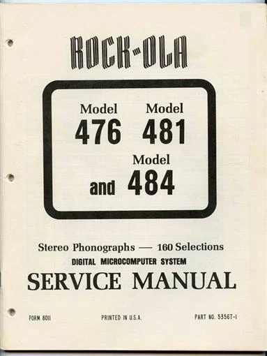 Rock Ola Models 476 481 484 Service Manual Parts Catalog Wiring Diagram & More