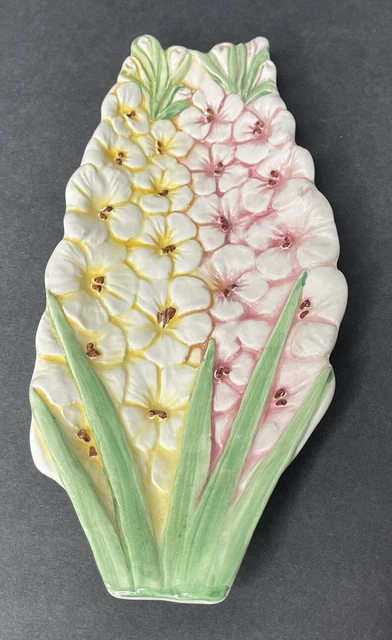 Made in Italy HYACINTH 10" Majolica Plate Tray Hand Painted Pink Yellow Floral