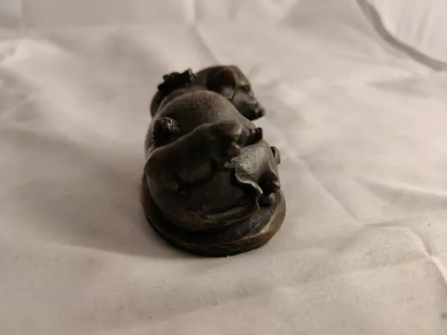 Bronze/Faux Bronze Pig & Piglets & Tiny Mouse!! Figurine Ornament PERFECT 3