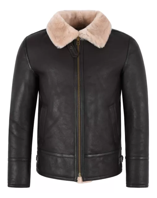 Men's B3 Brown Beige fur Bomber Sheepskin Shearling Real Leather Jacket B3