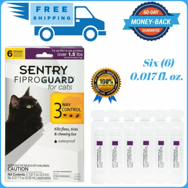 Sentry Fiproguard Flea and Tick Topical Drops for Cats 6 Doses Treatment Control