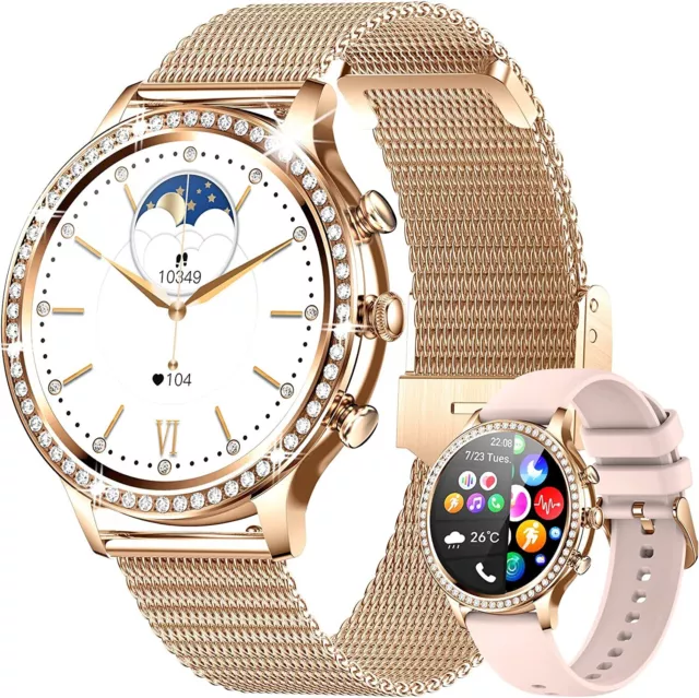Smartwatch Damen mit Telefonfunktion 1,32" Display für Android & iOS - Gold Rosa 2