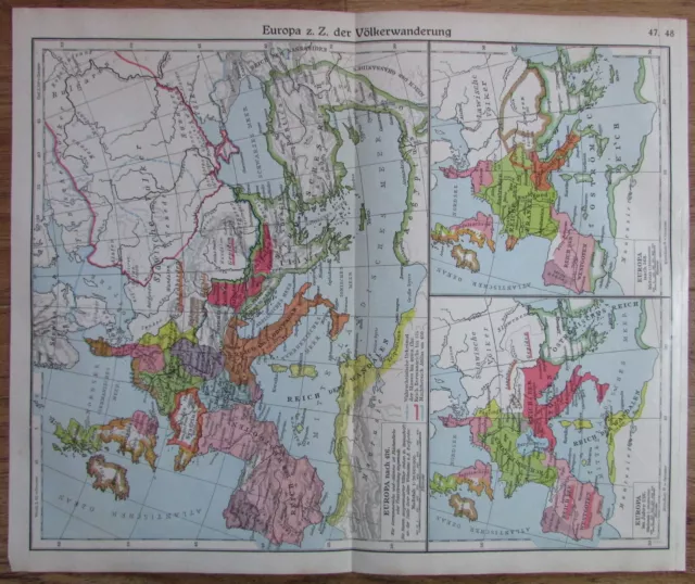 1935 EUROPA z. Z. DER VÖLKERWANDERUNG historische Karte old map