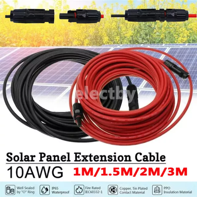 10AWG (6mm²) Black+Red Solar Panel Extension Cable with Female & Male Connectors