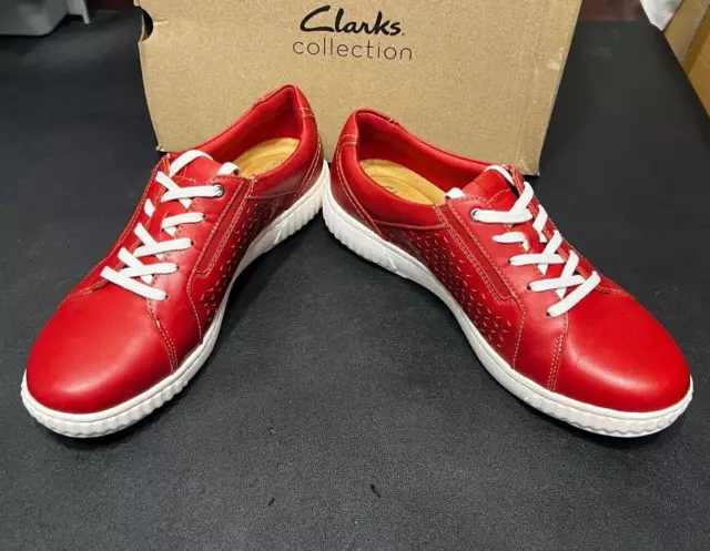 CLARKS WOMENS Sneakers 9. 5 Red Leather Casual Caroline Ella Lace Ties - PicClick