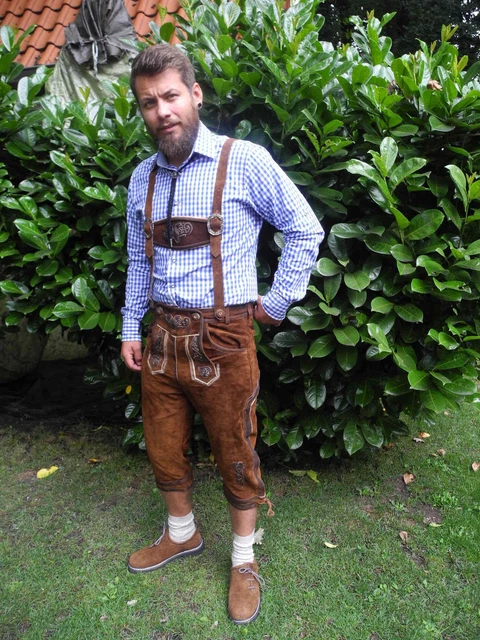 Kniebund Lederhose im antik Stil mit Kniebund Strümpfen used Look dunkelbraun