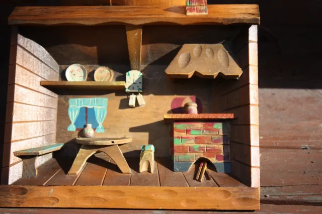 German wooden 3D-picture box-Diorama Restaurant Kitchen Painted