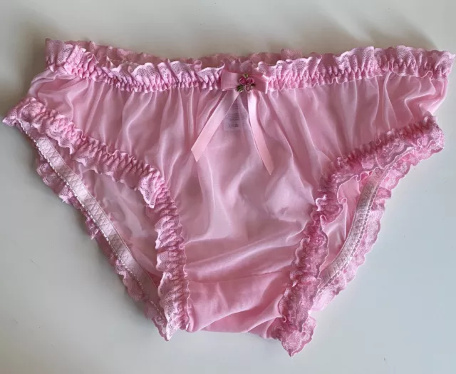Baby Pink Sissy Sheer Soft Nylon Frilly Tanga Bikini Panties