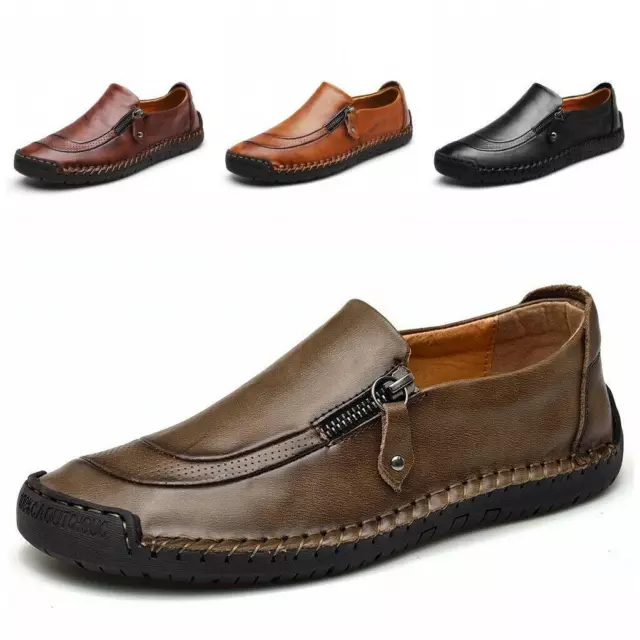 MEN'S FAUX LEATHER Zipper Breathable Slip on Loafers Moccasins Casual ...