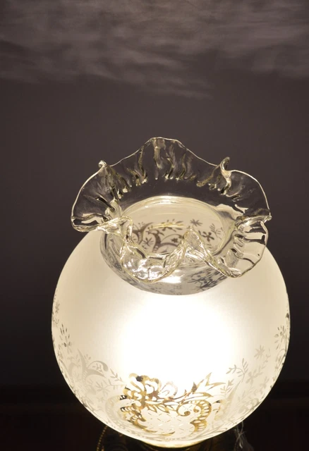 Vintage Victorian 8" Acid Etched Frosted Glass Lamp Shade Ruffle 4" Fitter Wow! 4