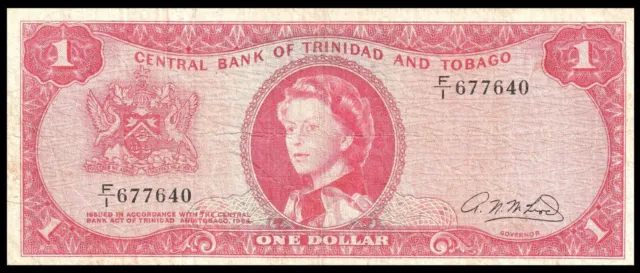 🇹🇹 Trinidad & Tobago  1 Dollar $ 1964 P26b Rare Sig A. N. McLeod QEII ***